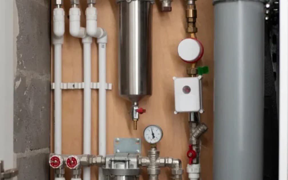 Water treatment and filtration system with copper piping installed by Allagash Plumbing & Heating